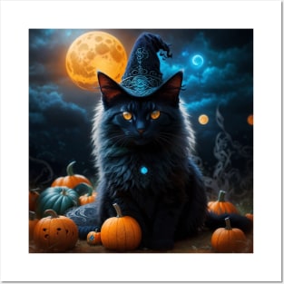 Elegant black witch cat Posters and Art
